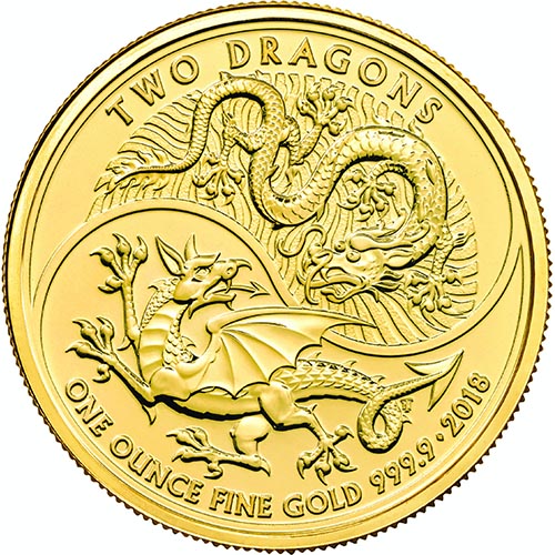 2018 1 oz Great Britain Lunar Two Dragons Gold Coin (BU)
