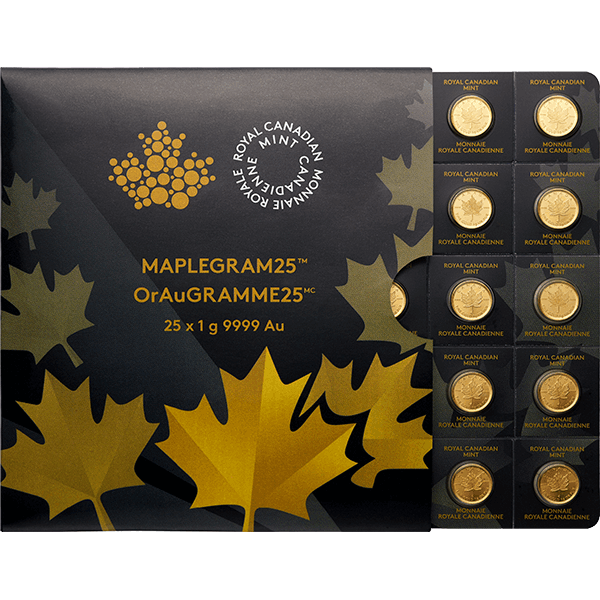 2018 25 Gram Canadian Gold MapleGram (25x1g, BU w/ Assay)
