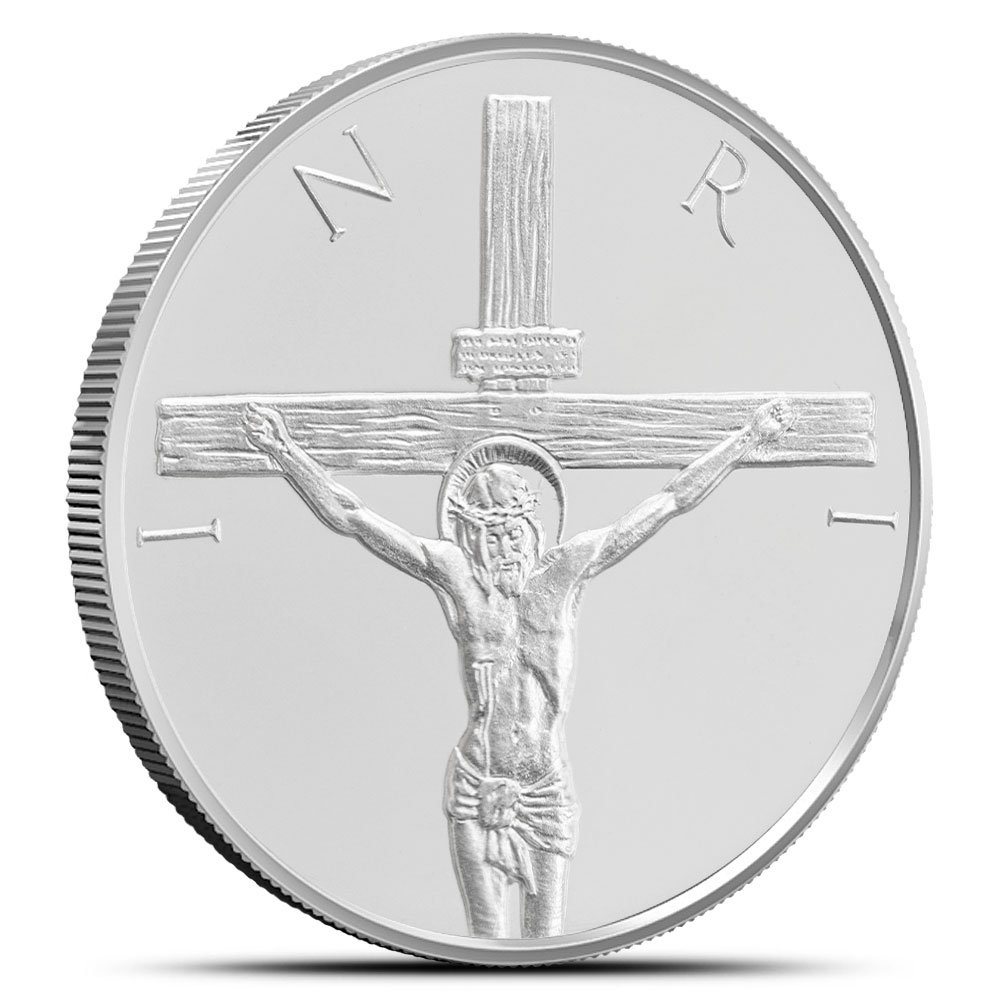 1 oz Crucifixion Silver Shield Round (New)