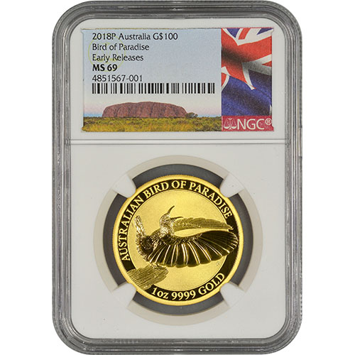 2018 1 oz Australian Gold Bird Of Paradise Coin NGC MS69 ER
