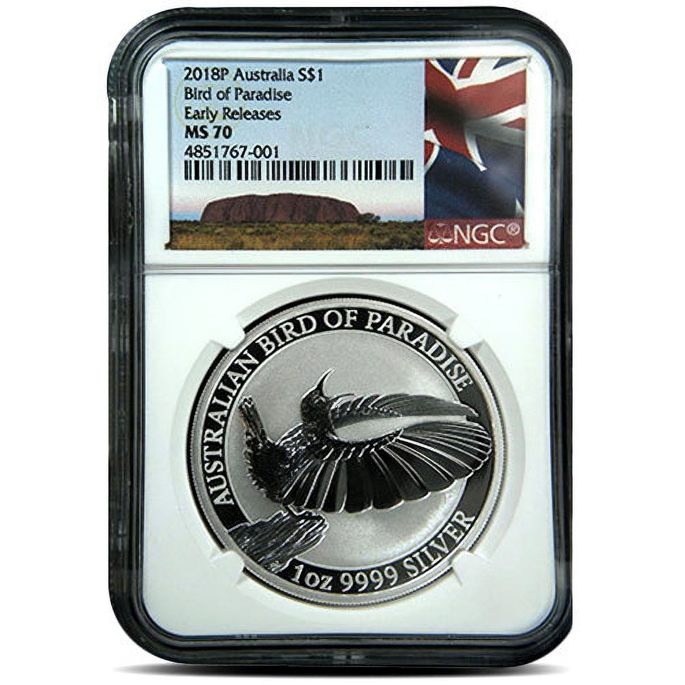 2018 1 oz Australian Silver Bird Of Paradise Coin NGC MS70 (Varied Label)