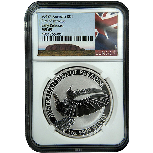 2018 1 oz Australian Silver Bird Of Paradise Coin NGC MS69 ER