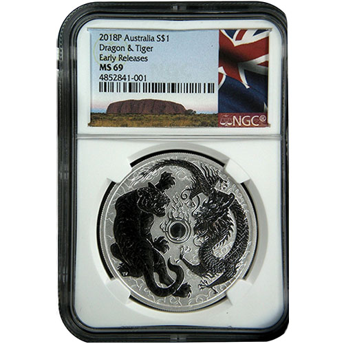 2018 1 oz Australian Dragon and Tiger Silver Coin NGC MS69 ER