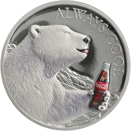 2019 1 oz Proof Colorized Fiji Coca Cola Polar Bear Silver Coin (Box w/ CoA)