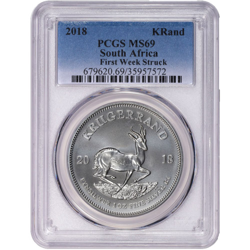 2018 1 oz South African Silver Krugerrand Coin PCGS MS69 (First Week Struck)