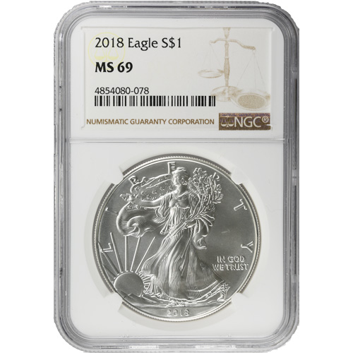 2018 1 oz American Silver Eagle Coin NGC MS69