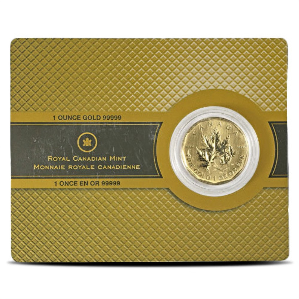 1 oz Canadian Gold Maple Leaf Coin .99999 Pure (Random Year, BU, w/ Assay)