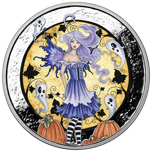 5 oz Colorized Amy Brown Collection Haunted Pumpkin Patch Silver Round (New w/ CoA)