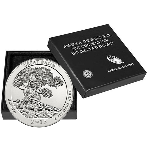 2013-P 5 oz Burnished ATB Great Basin Silver Coin (Box + CoA)