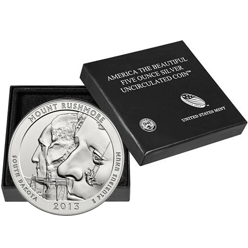2013-P 5 oz Burnished ATB Mount Rushmore Silver Coin (Box + CoA)
