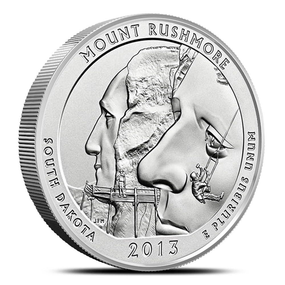 2013-P 5 oz Burnished ATB Mount Rushmore Silver Coin (Box + CoA)