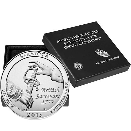 2015-P 5 oz Burnished ATB Saratoga Silver Coin (Box + CoA)