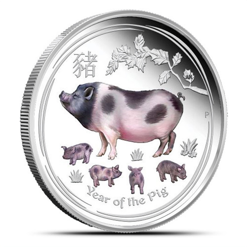 2019 1 oz Proof Colorized Australian Silver Lunar Pig Coin (Box + CoA)