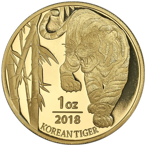 2018 1 oz South Korean Tiger Gold Medal (BU, Box + CoA)