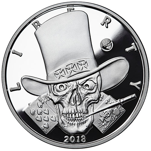 5 oz Proof American Western Skulls Gambler Silver Round (New w/ CoA)