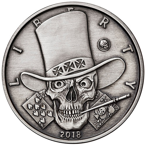 5 oz Antique American Western Skulls Gambler Silver Round (New w/ CoA)