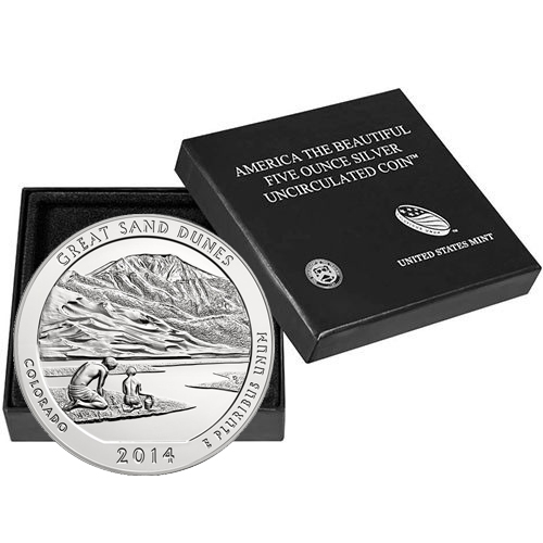 2014-P 5 oz Burnished ATB Great Sand Dunes Silver Coin (Box + CoA)