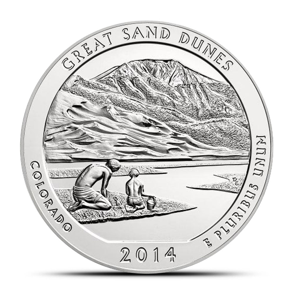 2014-P 5 oz Burnished ATB Great Sand Dunes Silver Coin (Box + CoA)