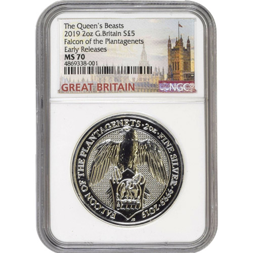 2019 2 oz British Silver Queen's Beast Falcon Coin NGC MS70 ER